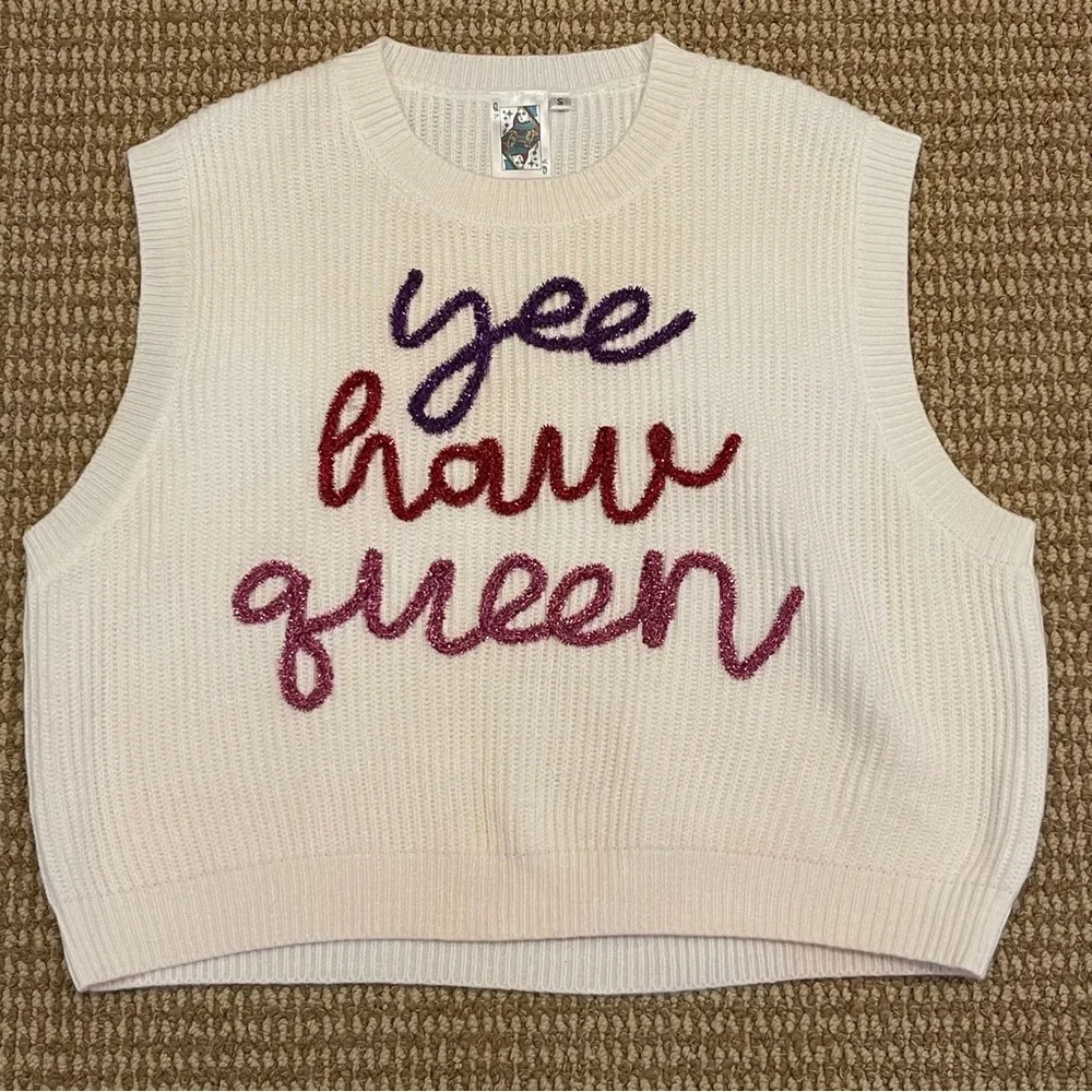 QUEEN OF SPARKLES White Sweater with Purple and Red Text - Picture 3 of 9